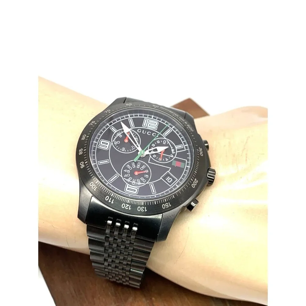 Gucci Men's Watch YA126217 G-Timeless Swiss Quartz Chronograph Black Steel 46mm
